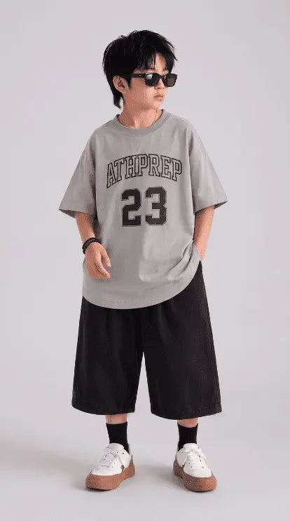 ATHPREP 23 Kids Oversized  T-Shirt – Premium Cotton Casual Streetwear Co-ord set (Grey)