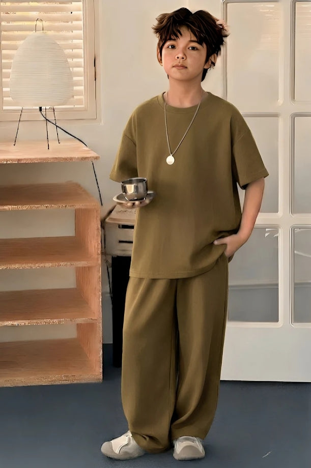 Baggy Suit Henna Green Soft Cotton Jersey for Summer