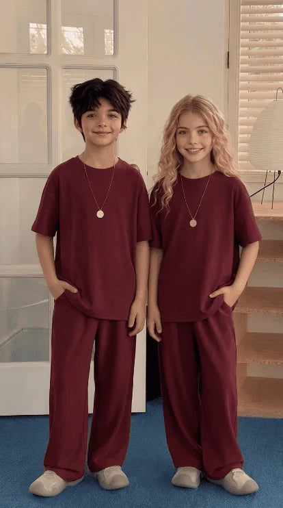 Night Suit Maroon Oversized Tracksuit For Teenages