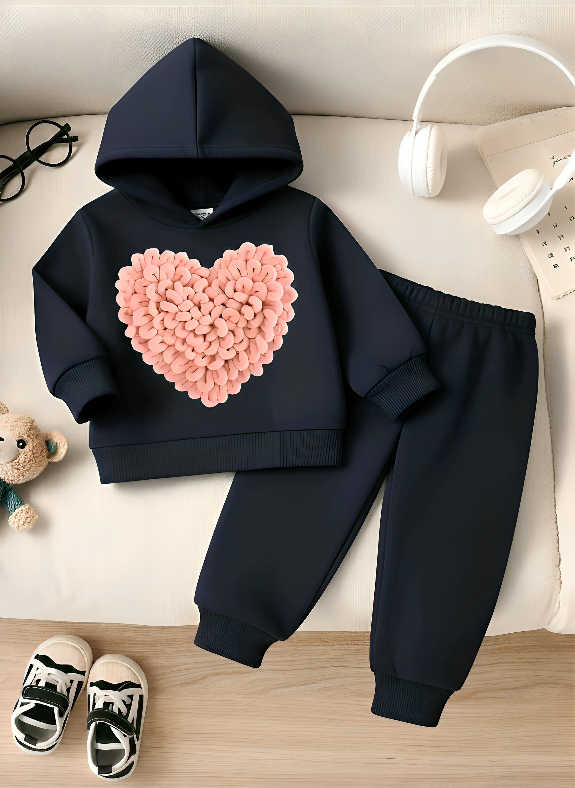 Girls Pink Heart Navy Winter Tracksuit