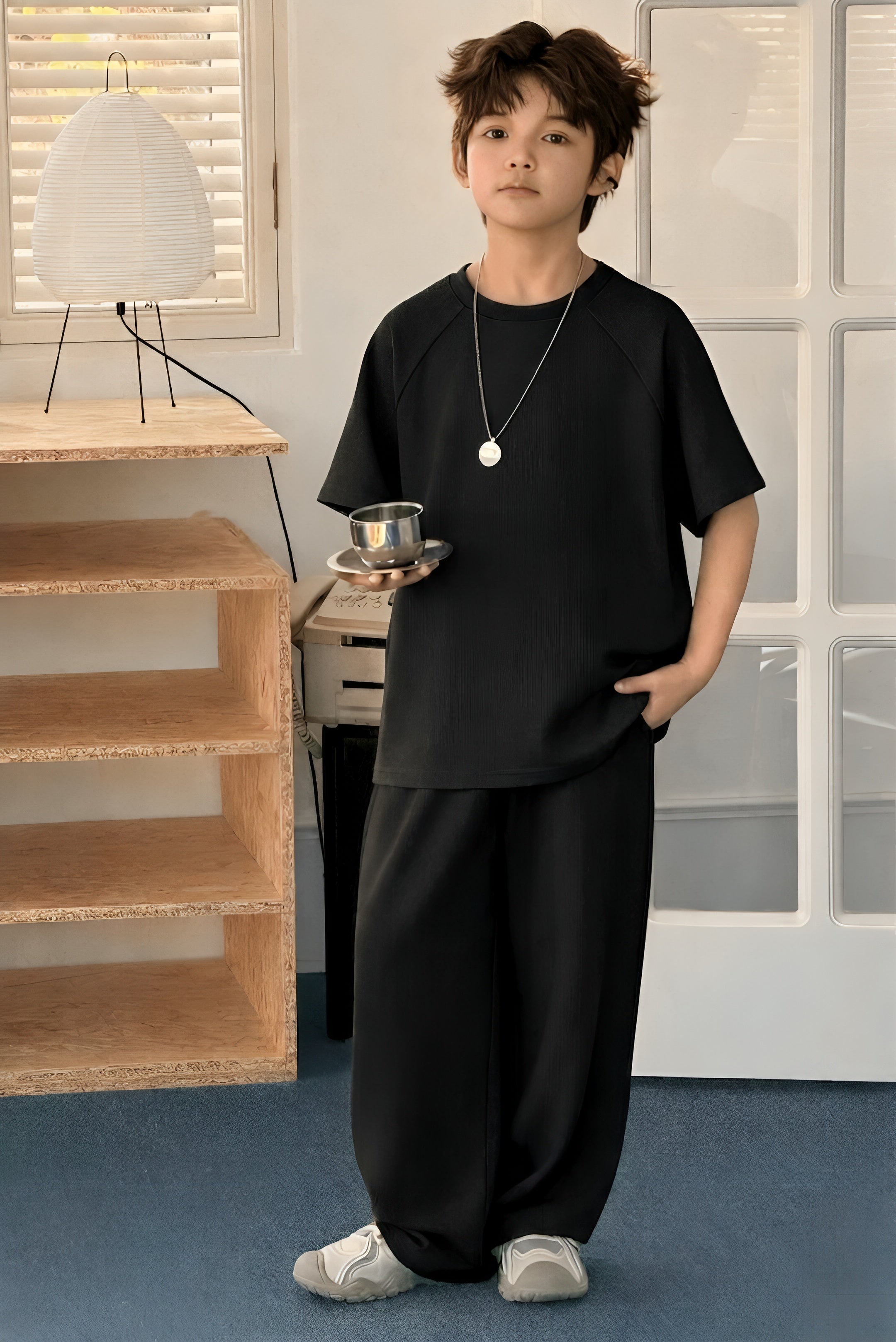 Baggy Suit Black Soft Cotton Jersey for Summer