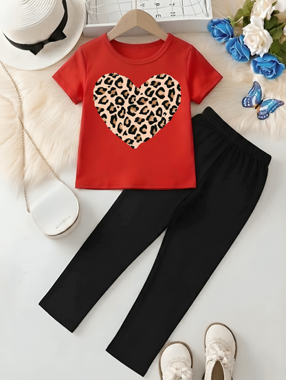 Leopard Heart Red Summer Shirt & Trousers