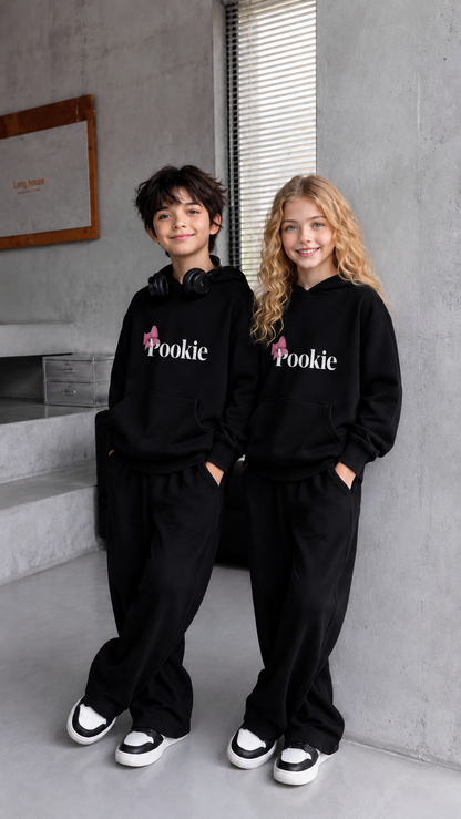 Pookie Black Oversized Hoodie & Baggy Trouser Set